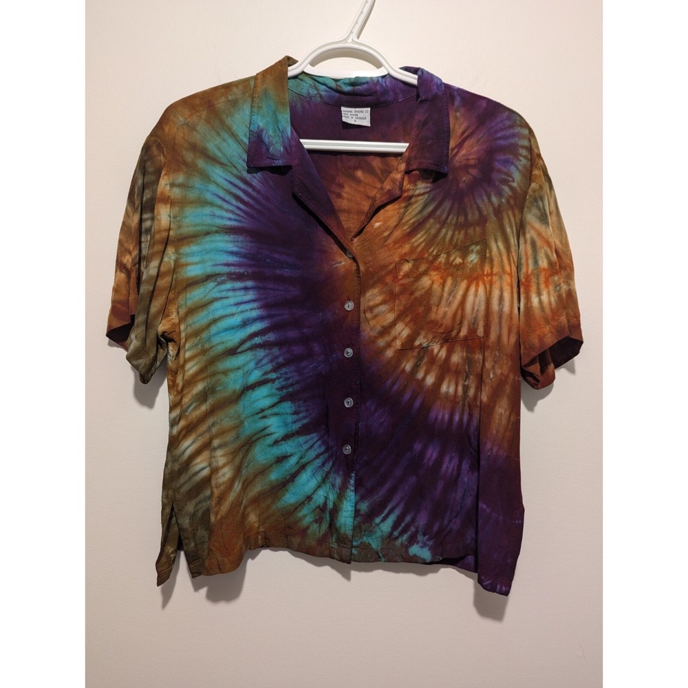 Dharma Trading‎ Co. Tie Dye Short Sleeve Botton Down Collared Shirt Size Large